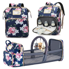 GurZinn diaper bag backpack changing-station foldable blue offers on-the-go diaper changes.