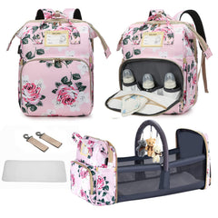 Gurzinn diaper bag backpack with changing station pink, portable on-the-go baby changing area
