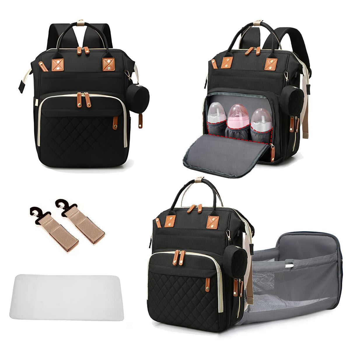 GurZinn diaper bag backpack with foldable crib for on-the-go naps