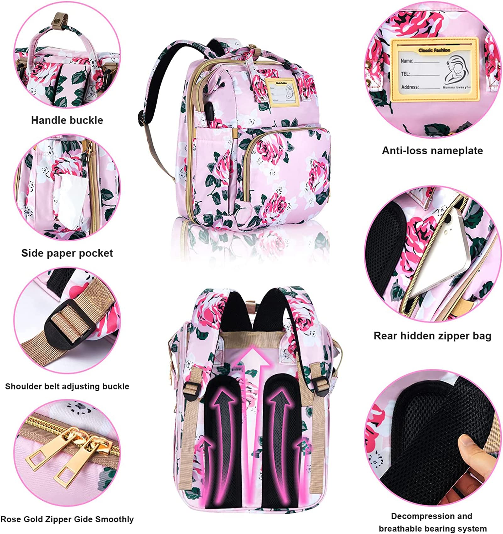 Gurzinn diaper bag backpack large capacity with 14 pockets for organized baby gear