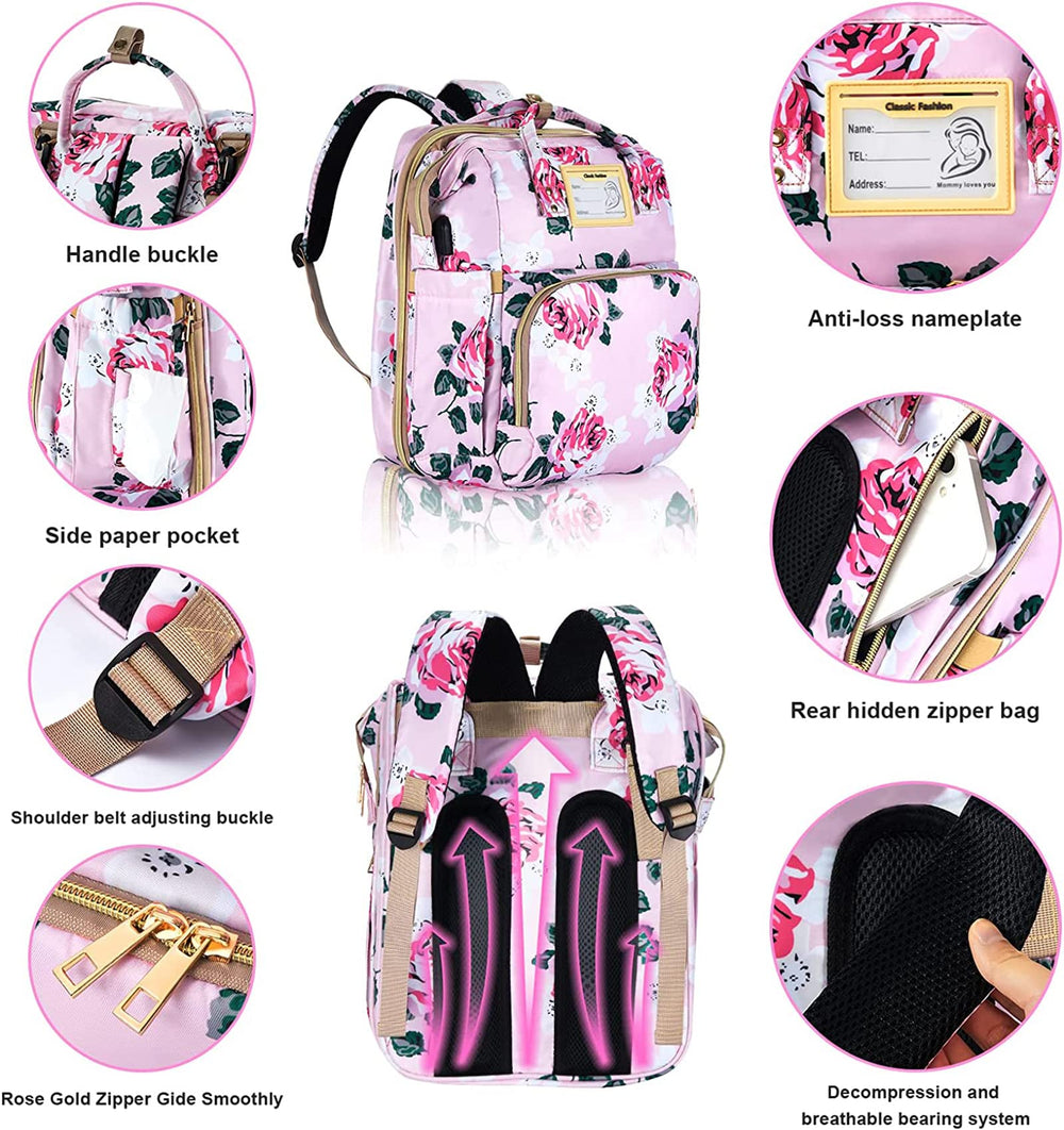 Gurzinn diaper bag backpack large capacity with 14 pockets for organized baby gear