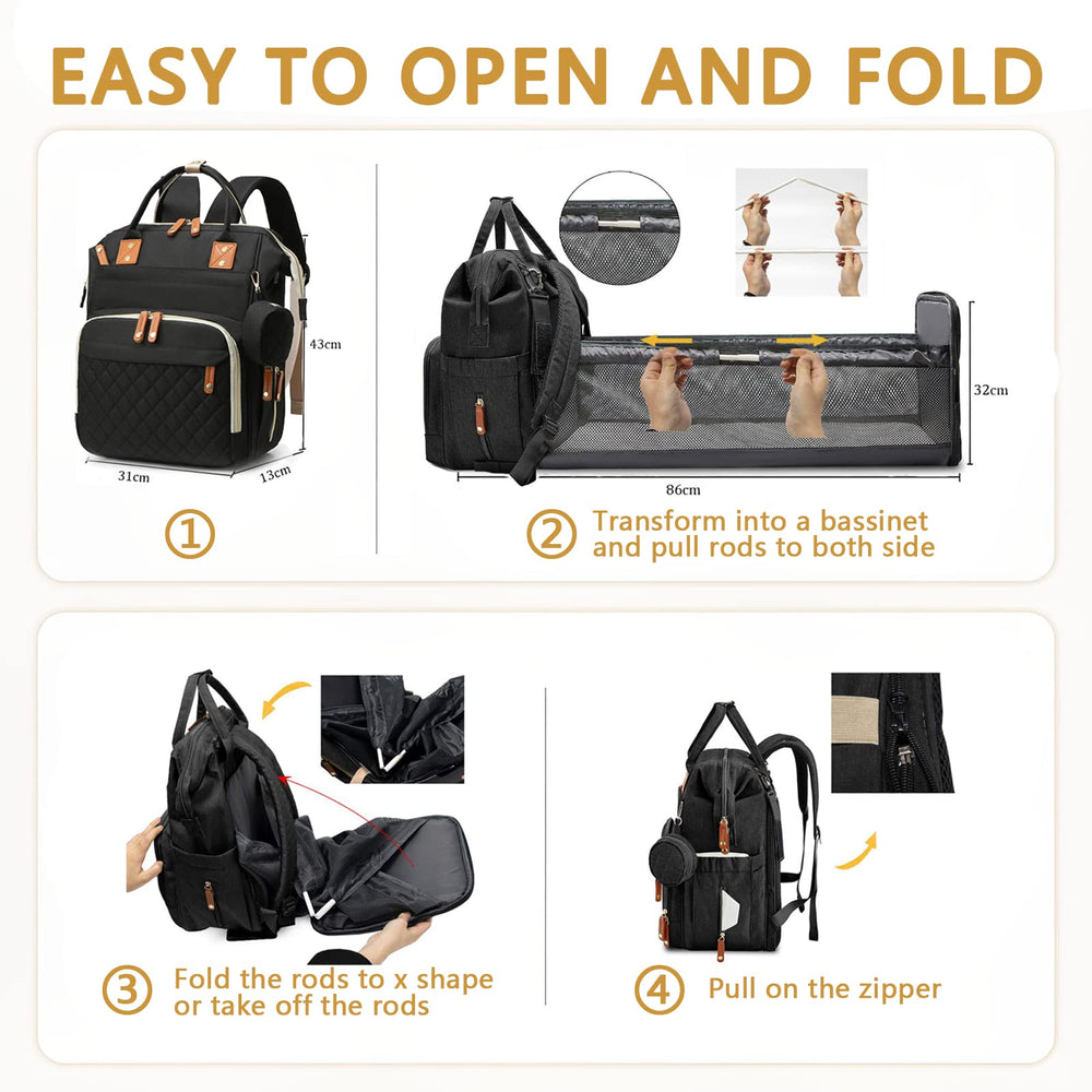 GurZinn diaper bag backpack showing organized pockets for essentials