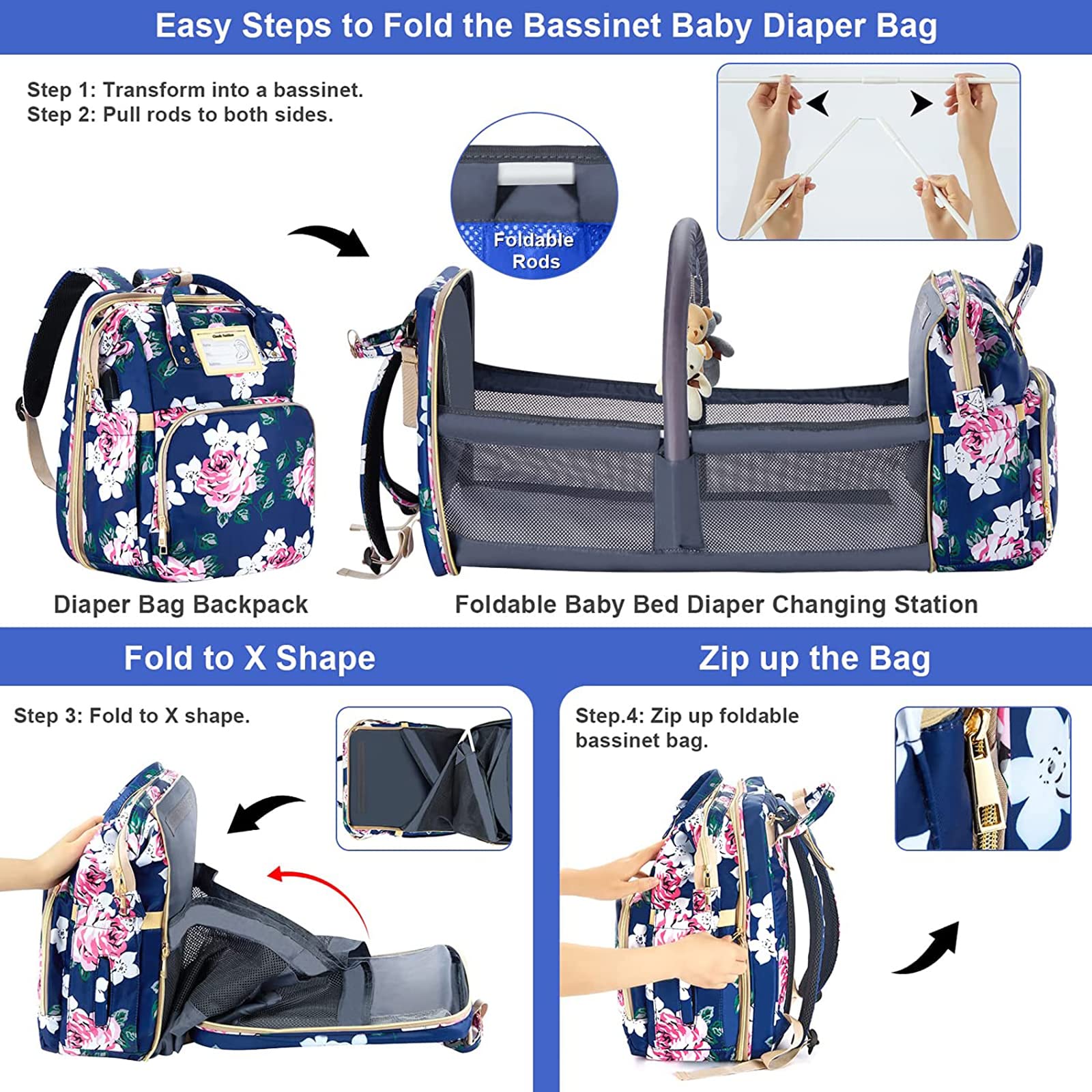 GurZinn diaper bag backpack waterproof-900d-oxford blue protects gear in all weather.