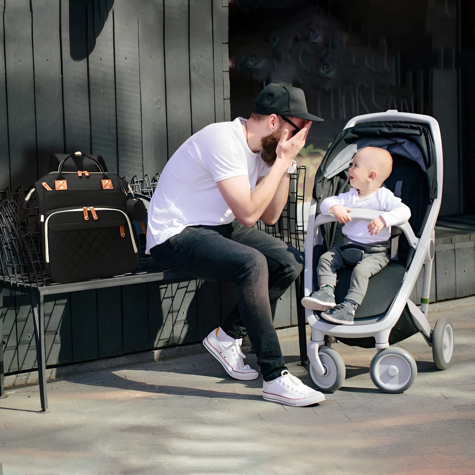 GurZinn diaper bag with stroller straps for hands-free travel
