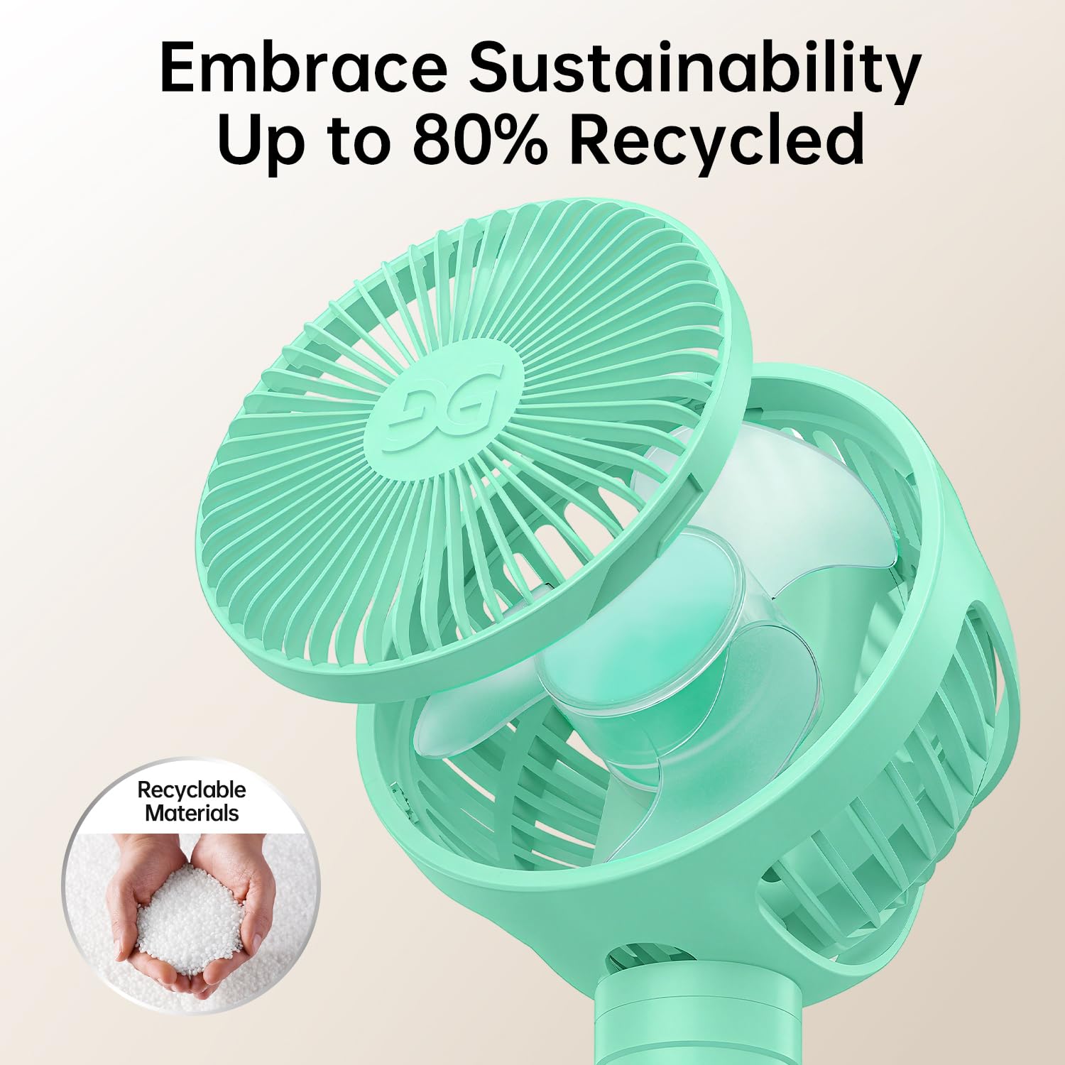 GUSGU portable fan in use on a sunny outdoor stroll
