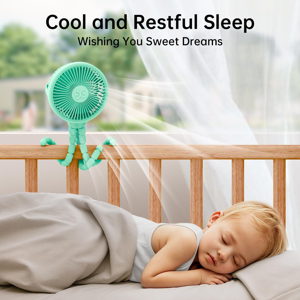 GUSGU rechargeable battery stroller fan highlights long run time for travel