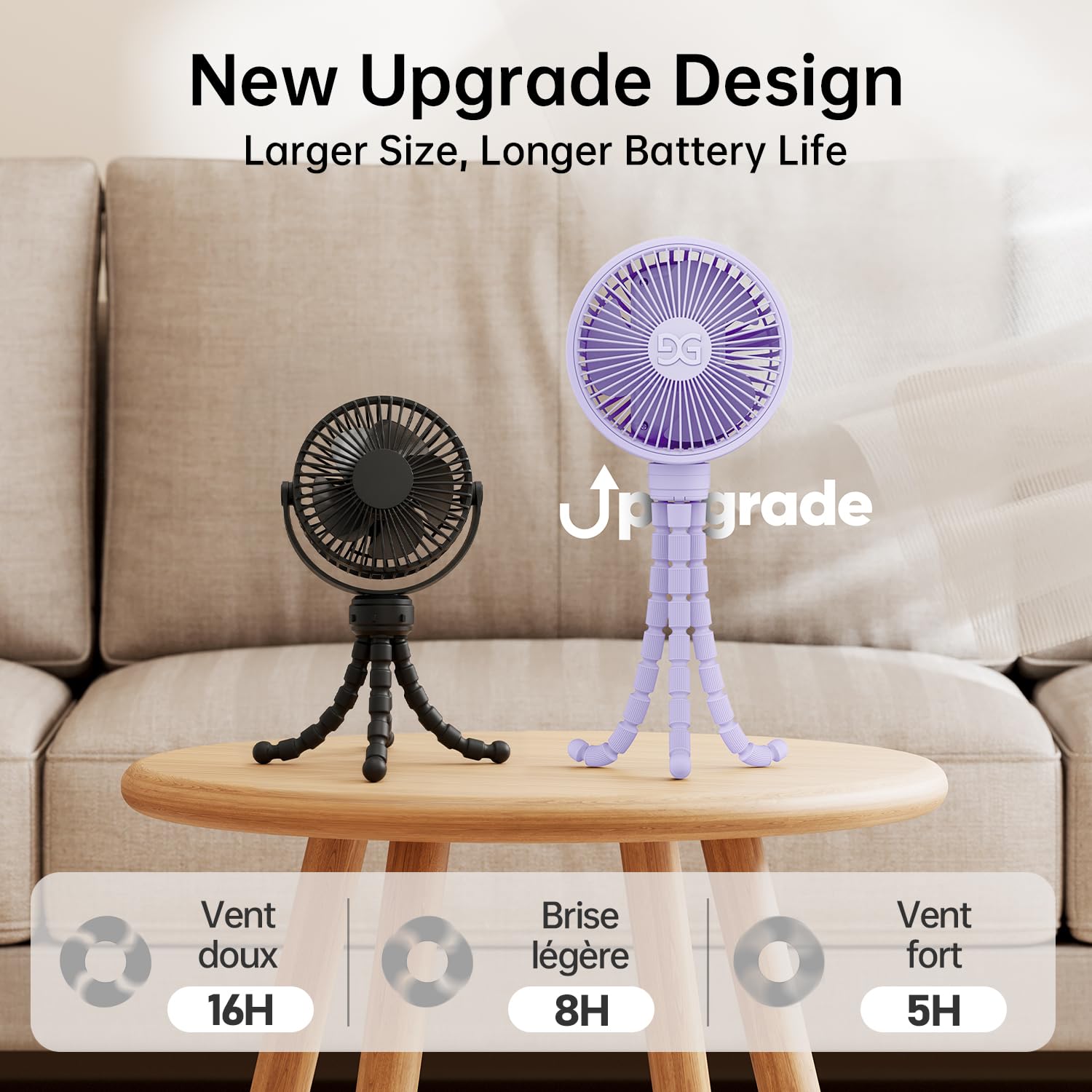 GUSGU fan delivers long battery life across multiple speeds for travel days.