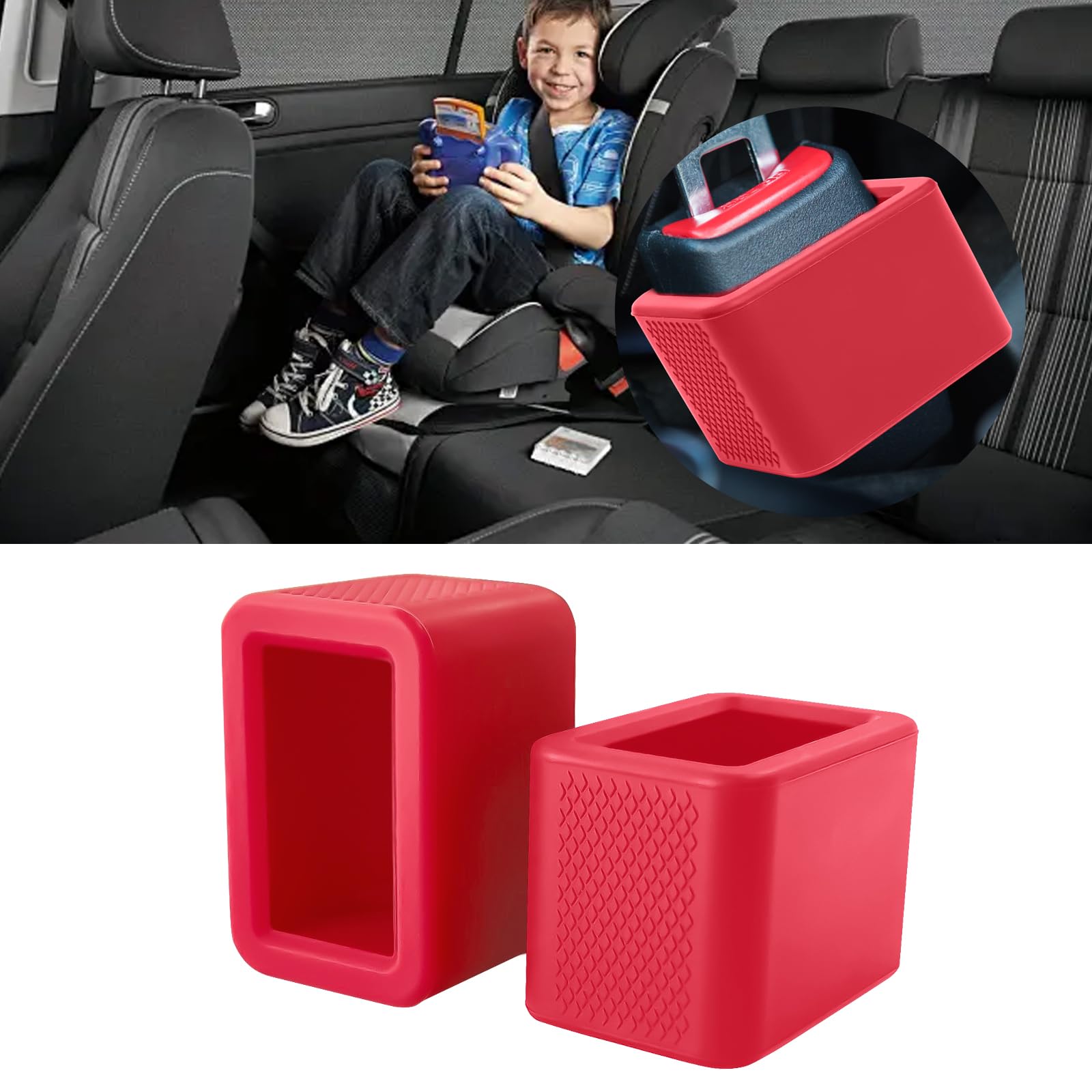 Guyemnat 2-pack silicone buckle holder in red keeps buckles accessible in any car.