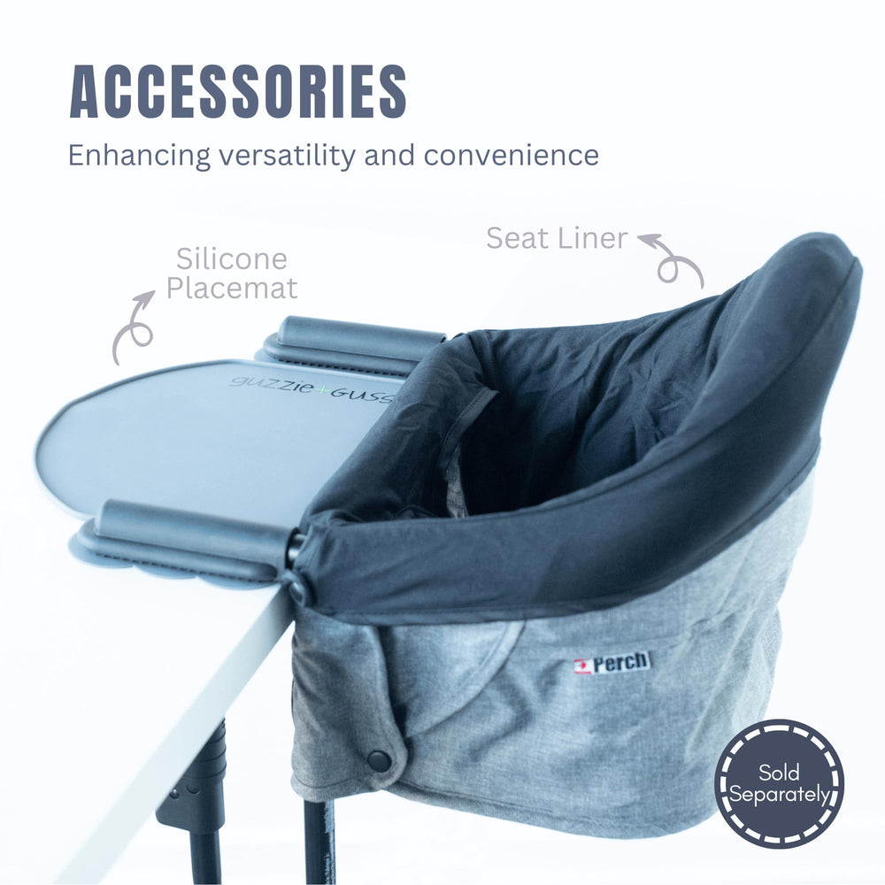 The guzzie+Guss Perch-clip-on-table-chair adjustable-clamp fits most chairs securely.