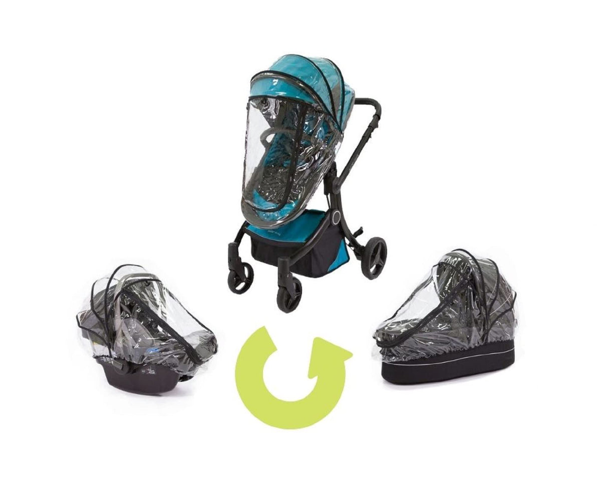 guzzie+Guss rain cover front zipper door allows easy baby access during rain