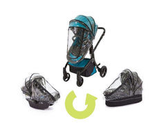 guzzie+Guss rain cover front zipper door allows easy baby access during rain
