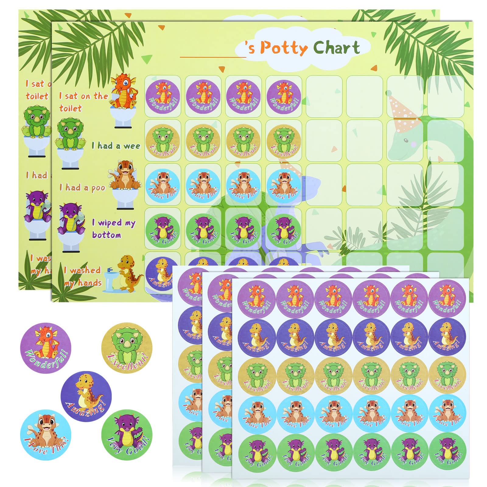GWHOLE dinosaur potty chart twin pack motivates toddlers during potty training