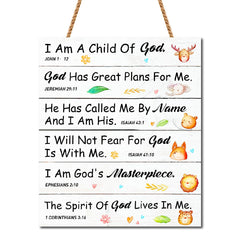 Gwisml I am a Child of God plaque front view on wood with comforting scripture for kids