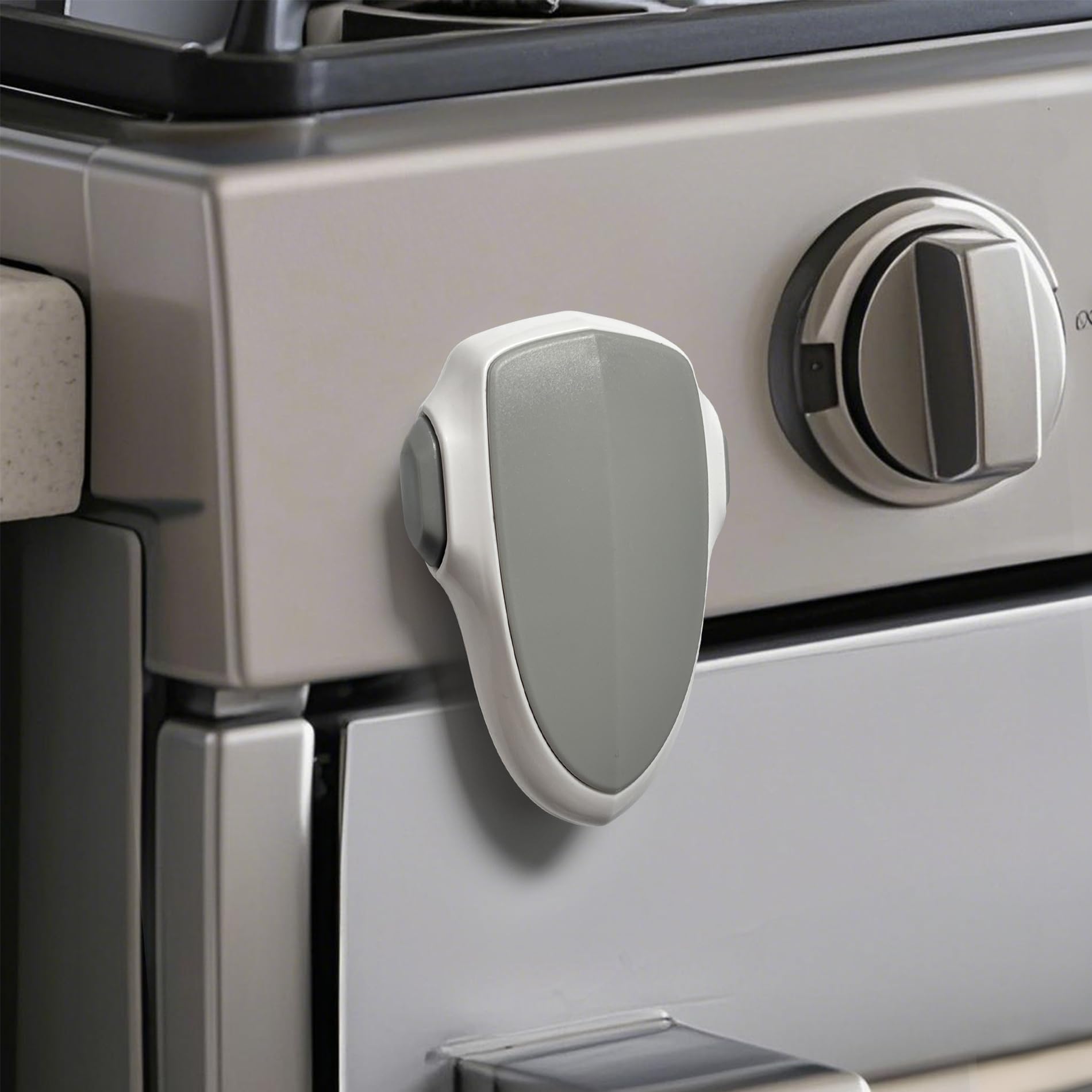 GXXFXT child-proof oven lock back view shows strong adhesive for kitchen safety.