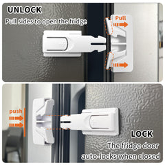 GXXFXT fridge lock installation with tape shows tool-free mounting.