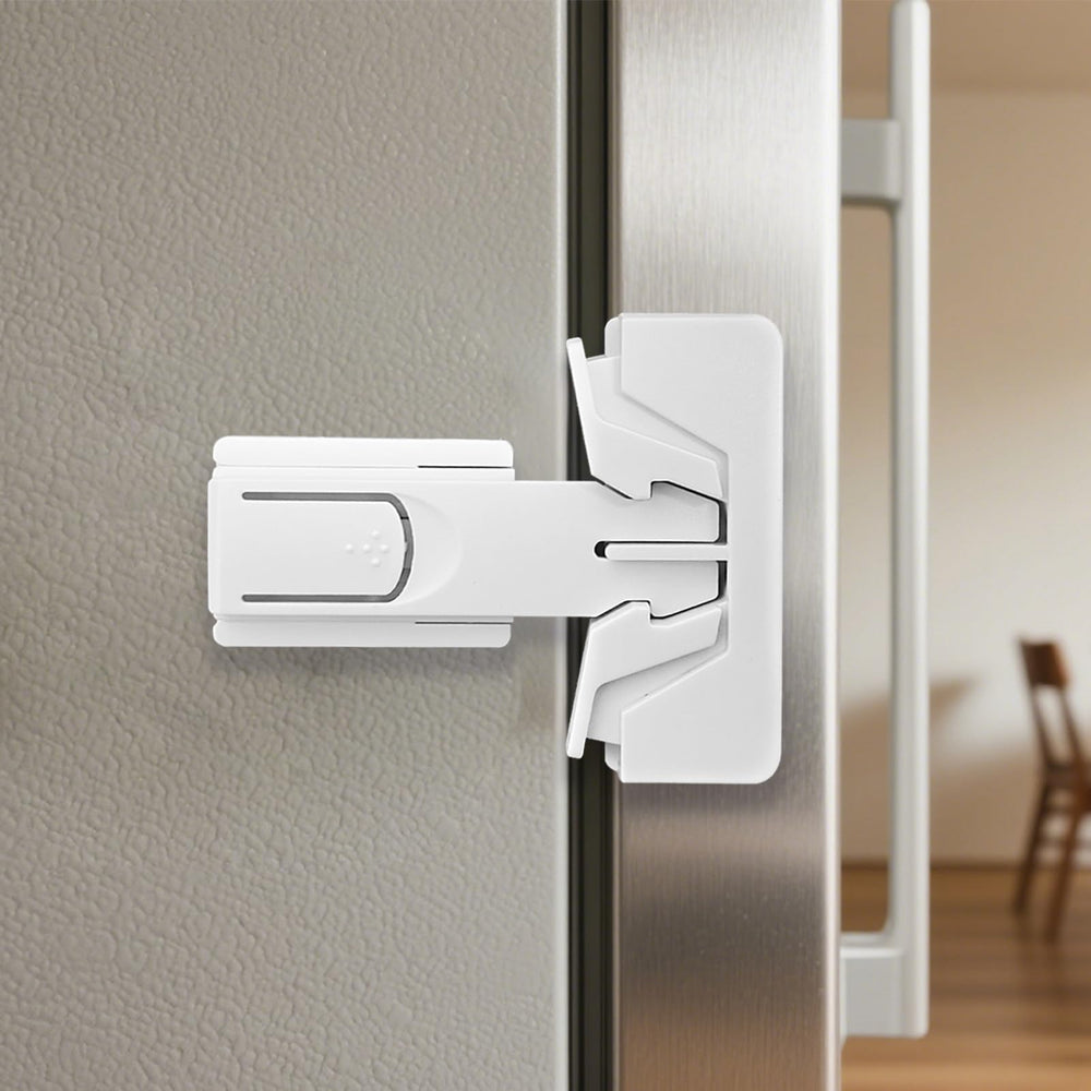 GXXFXT fridge lock packaging shows adhesive tape and simple setup.
