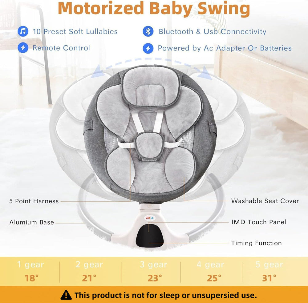 GYARING baby swing grey battery power option enables portable use
