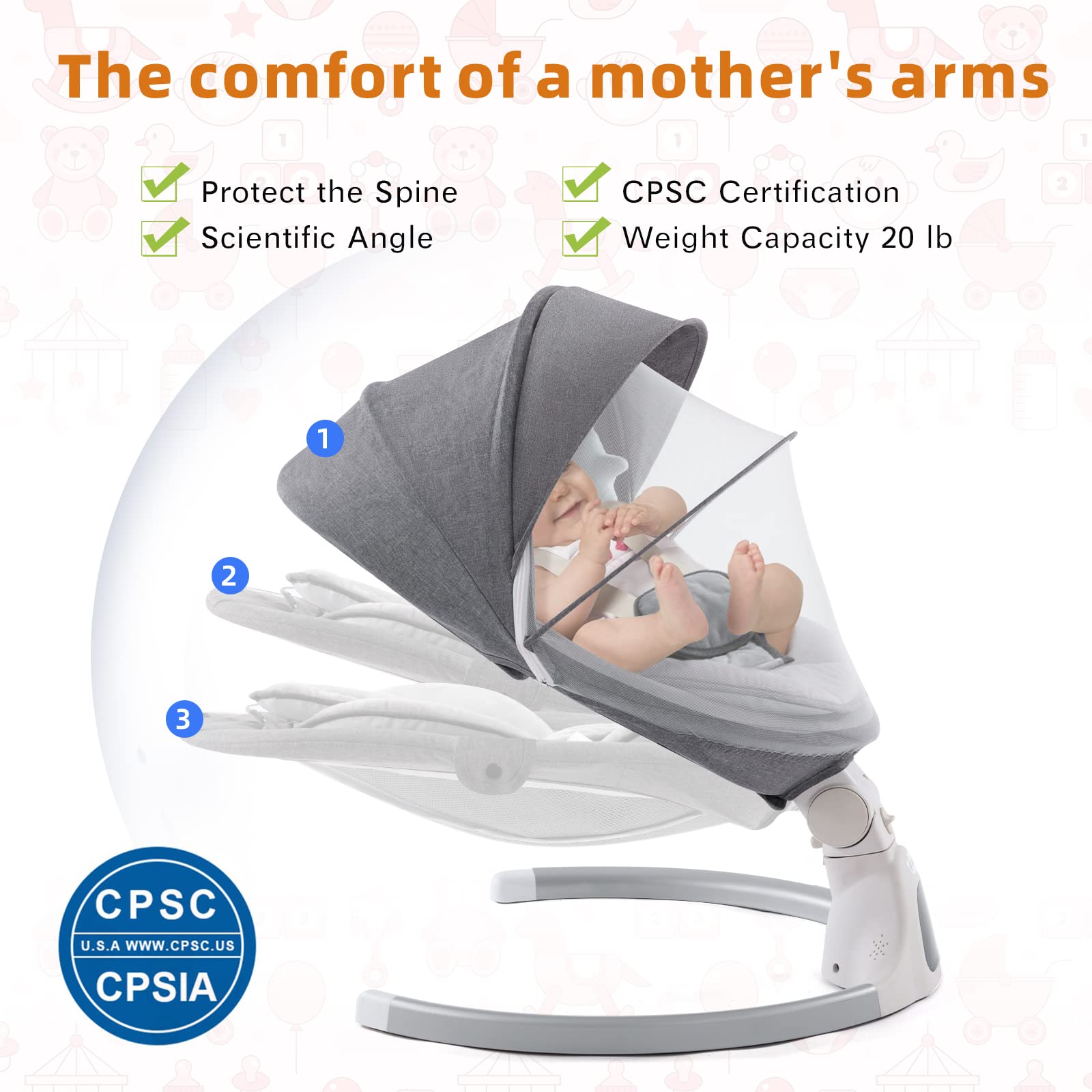 GYARING baby swing grey portable design shows travel-friendly baby rocker