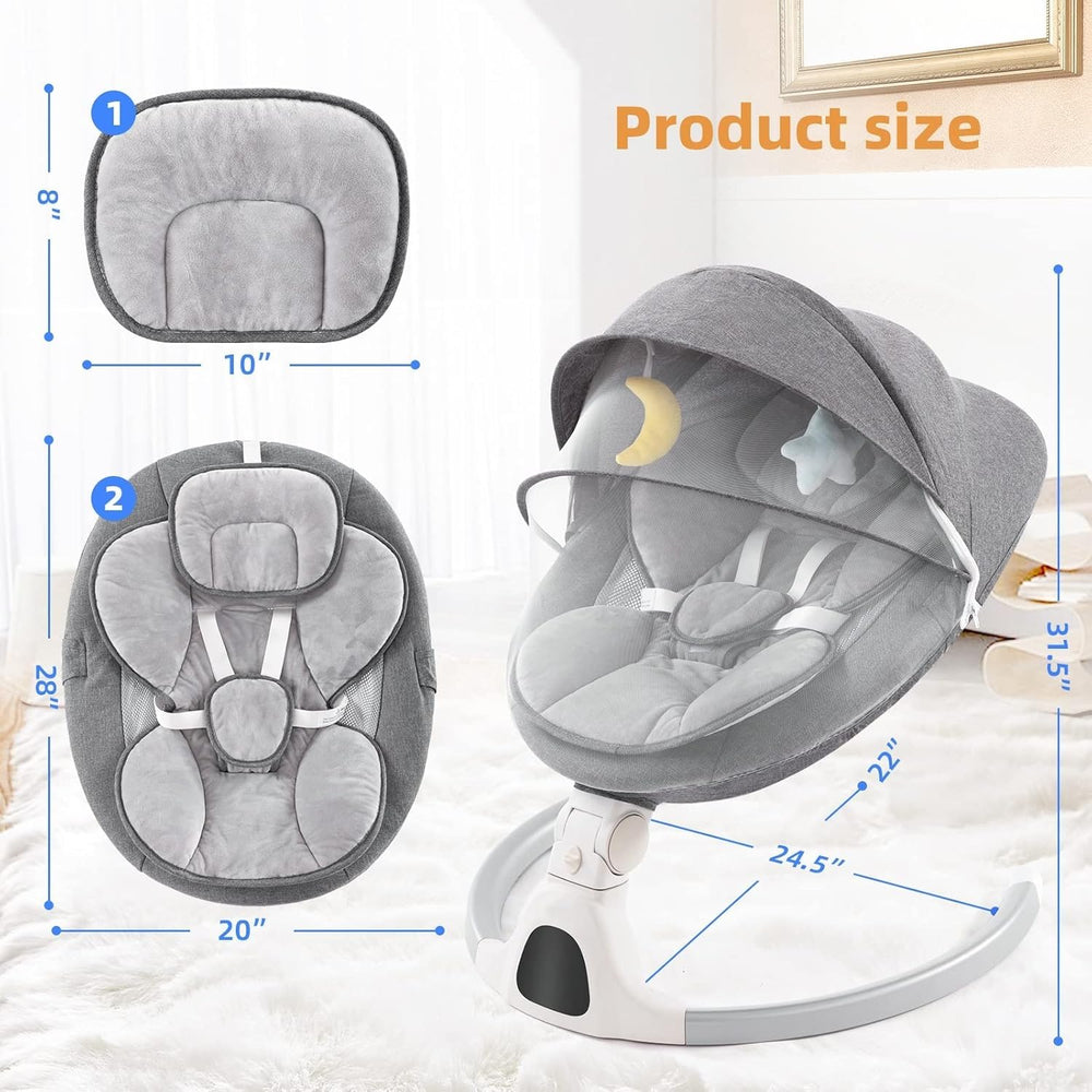 GYARING baby swing grey remote control demonstrates easy, hands-free operation