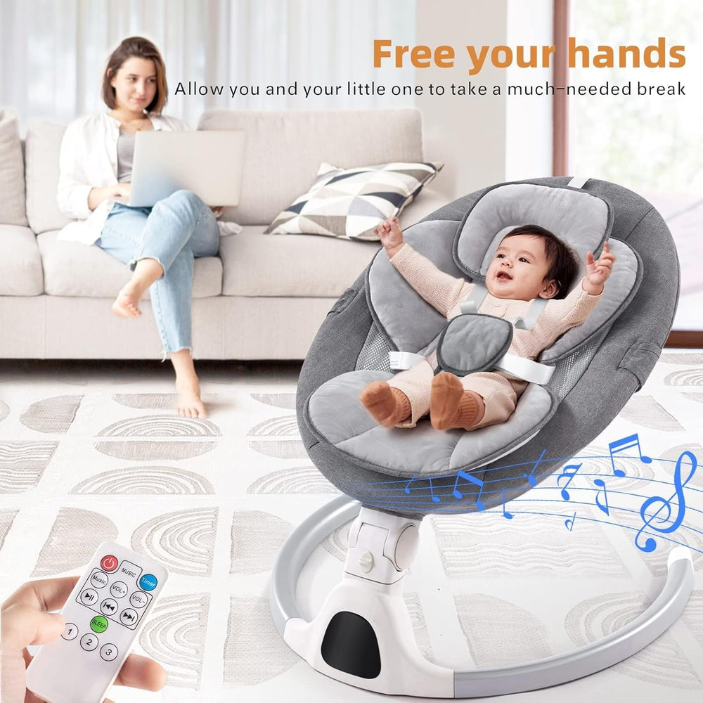 GYARING baby swing grey timer setting illustrates auto-off for routines