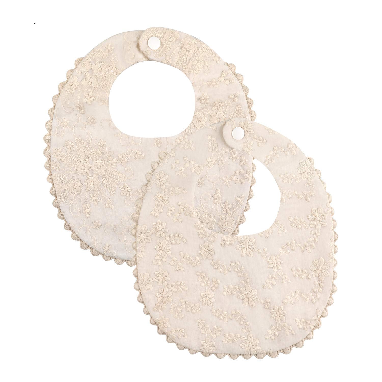 GZMM baby bib front view with floral reversible design for stylish drool protection.