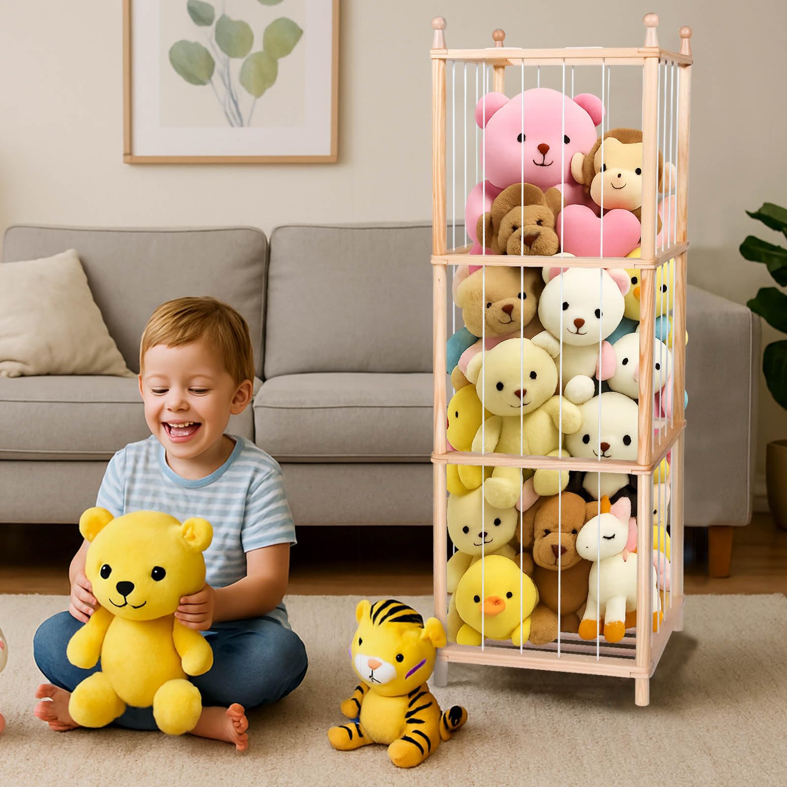 GZQXHOME stuffed-animal-storage-ample-space demonstrates room for more than forty plush toys.