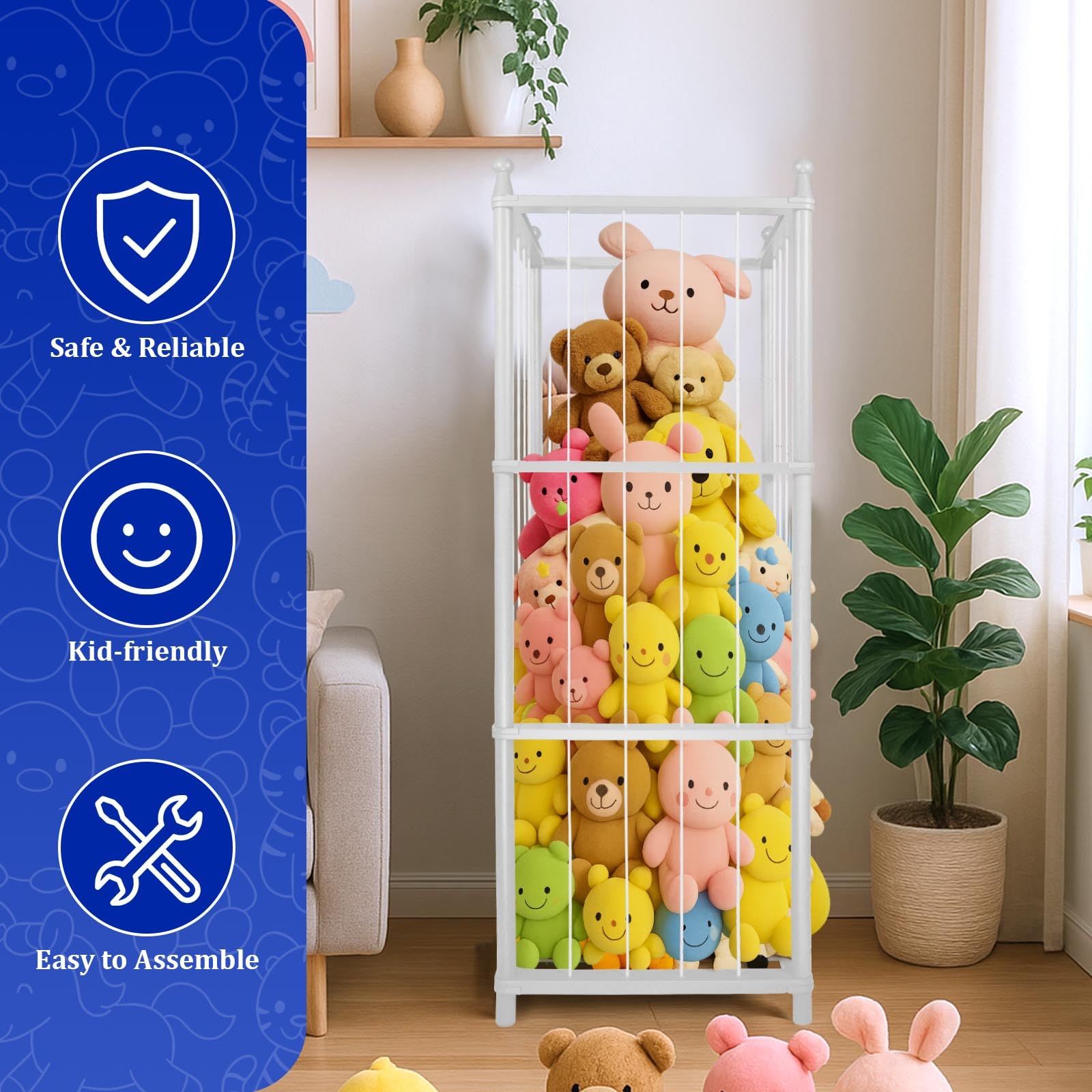 GZQXHOME stuffed animal storage organized bedroom setup showcases tidy play area.