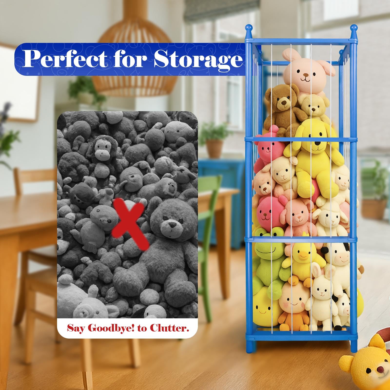 GZQXHOME blue plush-stowage highlights soft color while organizing plush selections
