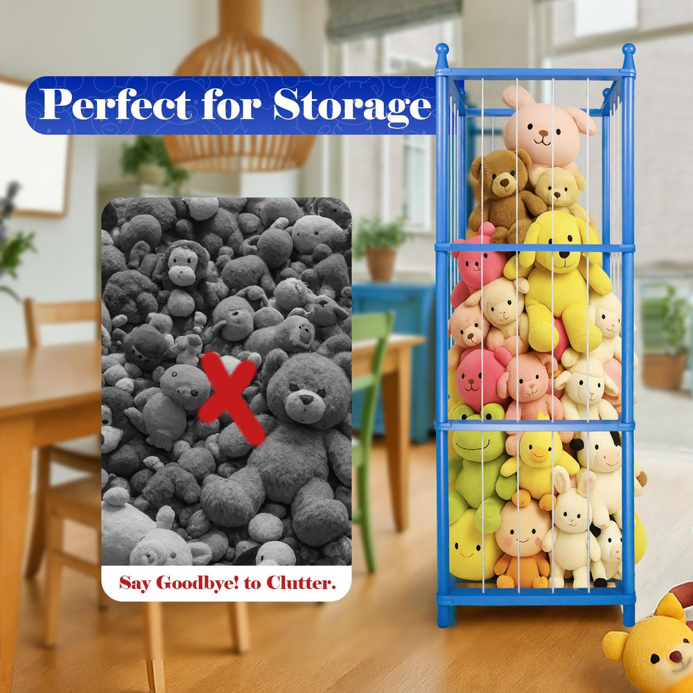 GZQXHOME blue plush-stowage highlights soft color while organizing plush selections