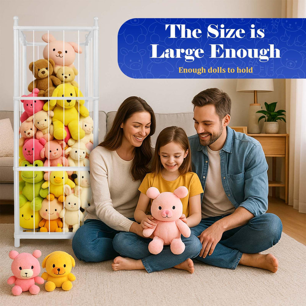 GZQXHOME stuffed animal storage easy-assembly instructions shown in a playroom.