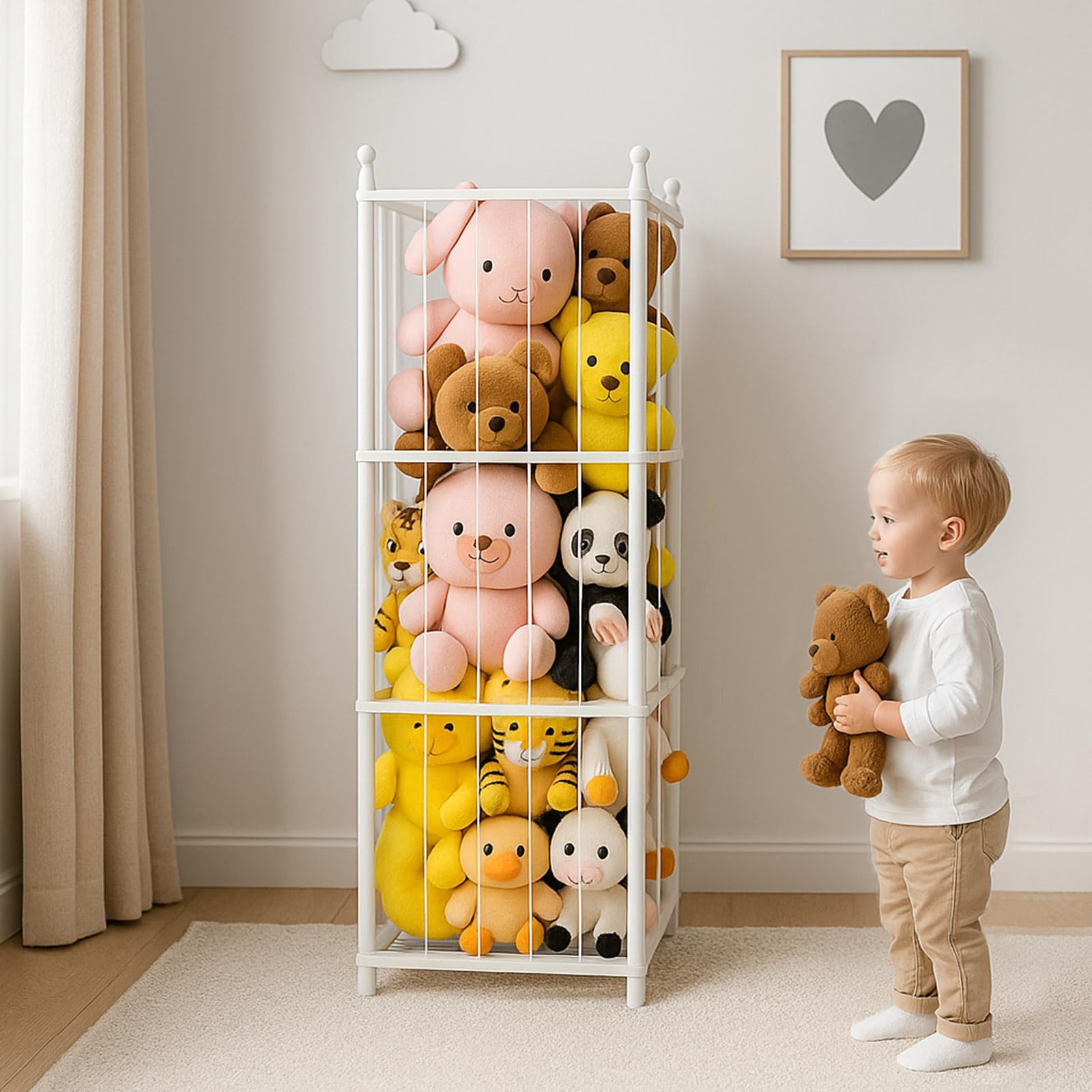GZQXHOME stuffed animal storage wooden holder assembled for tidy nursery organization.