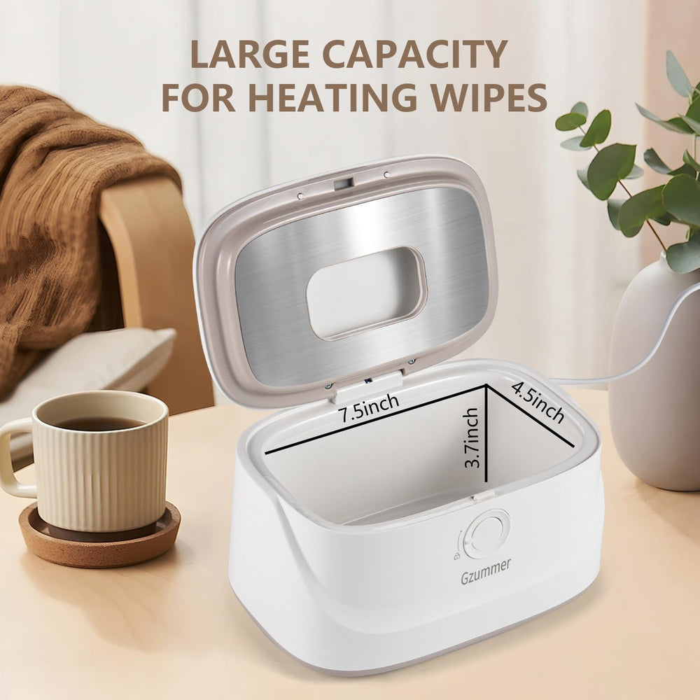 Gzummer wipe warmer shows large capacity up to 120 wipes, reducing refill frequency.