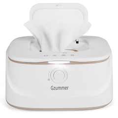 Gzummer baby wipe warmer front view highlights easy one-handed access and warm wipes on demand.