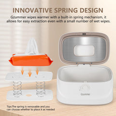 Gzummer wipe-warmer top view showcases the heating plate for consistently warm wipes during changes.