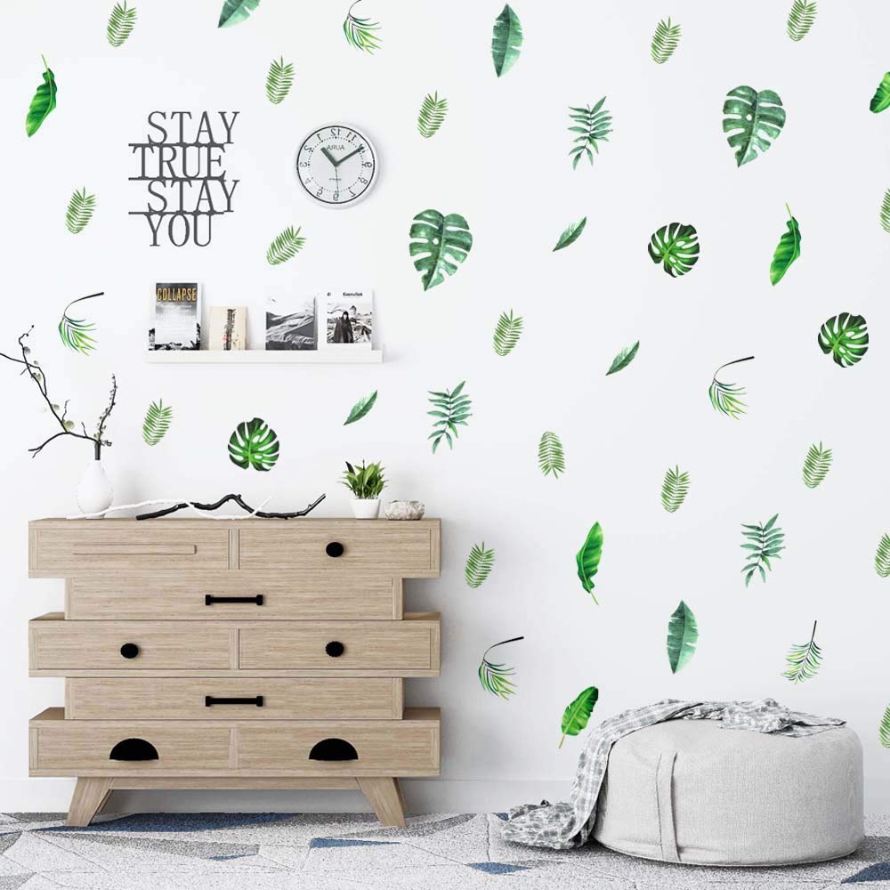 H2MTOOL leaf wall decal green color closeup shows vibrant non-toxic vinyl.