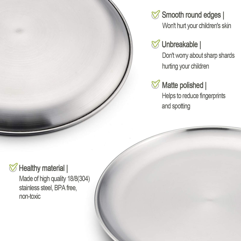 HaWare 18-8 stainless steel plates with smooth edges highlighting child-safe design