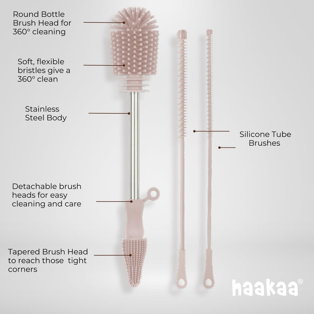 Haakaa angled-tip brush for nooks reaches tight corners in bottles and accessories.