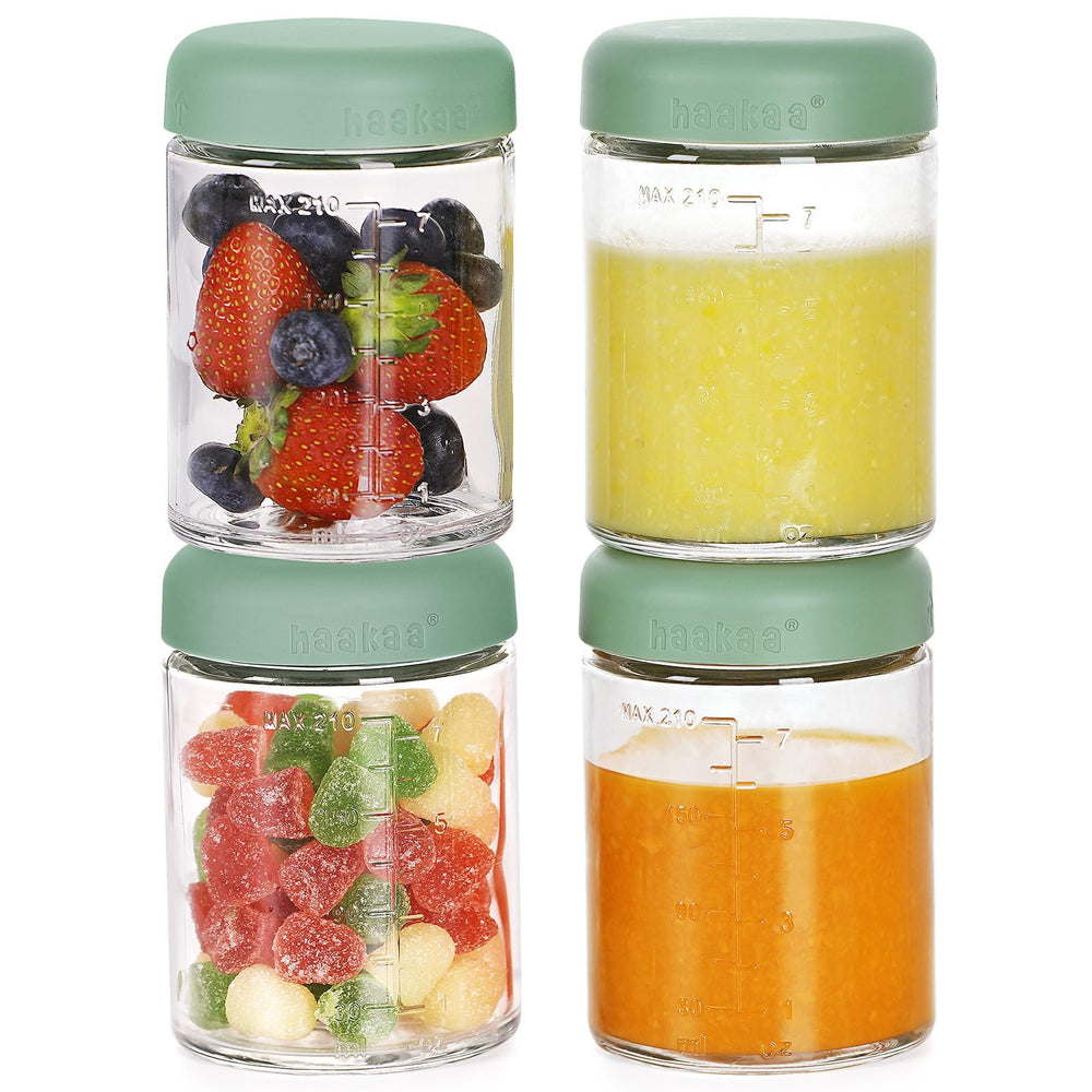 haakaa baby food storage jars, 4-pack, 7oz each, organized for daycare meals