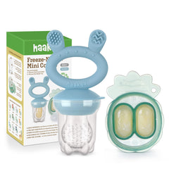 Haakaa baby fruit food feeder in sky blue enables safe self-feeding for solids.