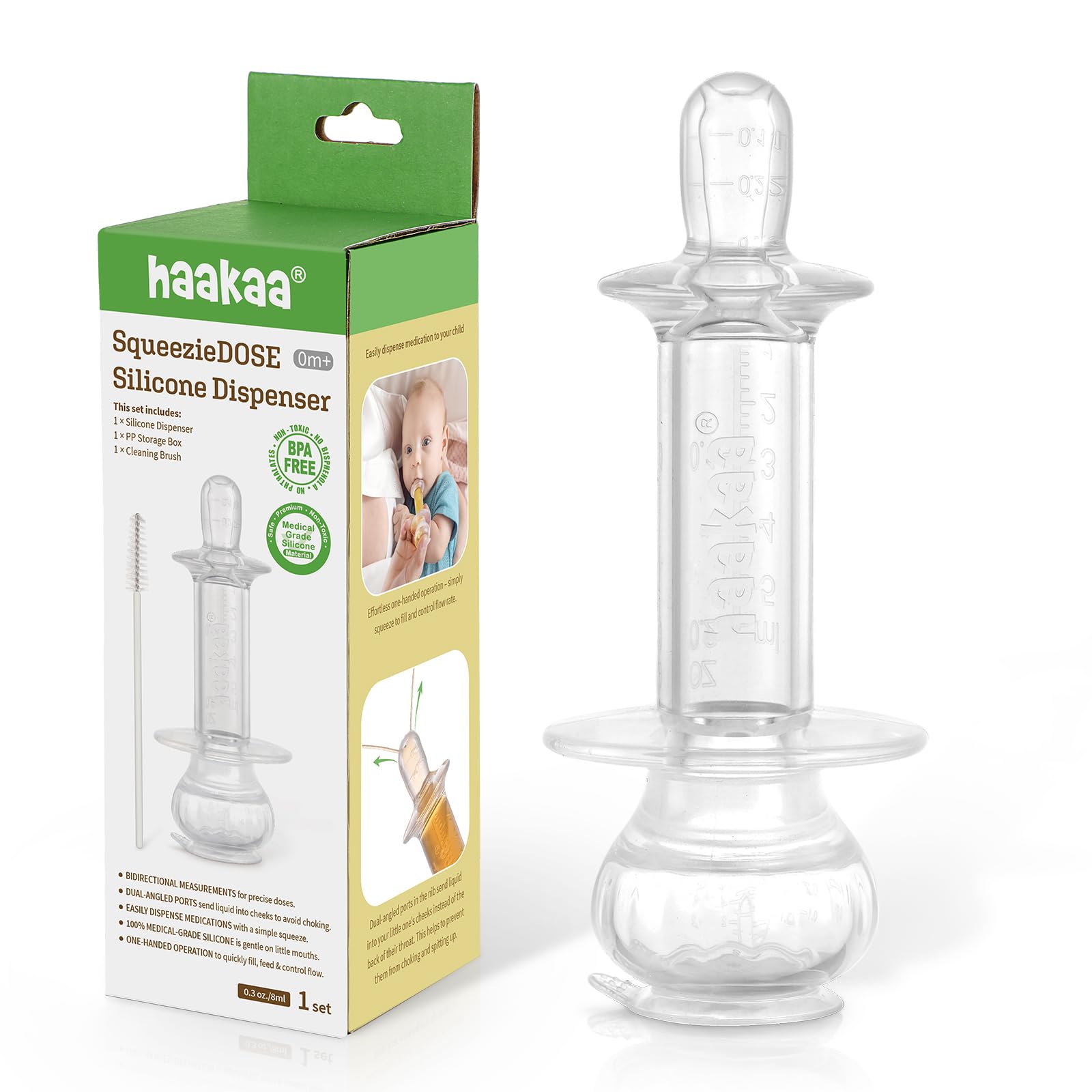 haakaa baby medicine dispenser silicone bulb enables effortless one-handed dosing.