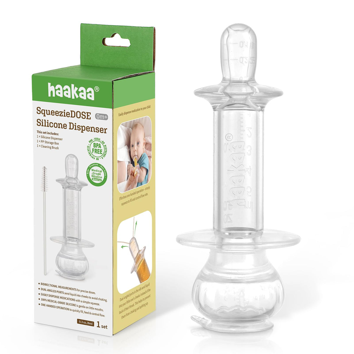 haakaa baby medicine dispenser silicone bulb enables effortless one-handed dosing.