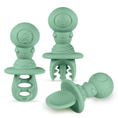 Haakaa silicone baby spoons with astronaut handle improve grip for self-feeding.