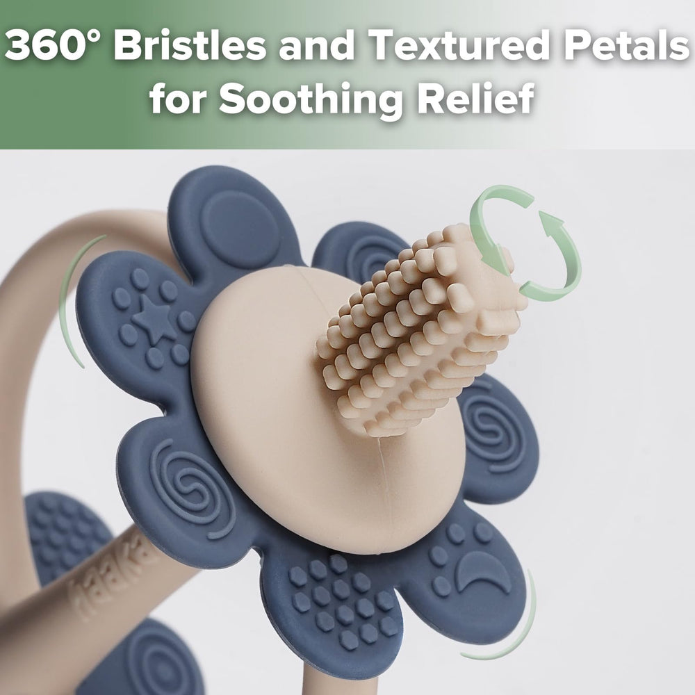 Haakaa teething toy supports self-brushing training and fine motor play.