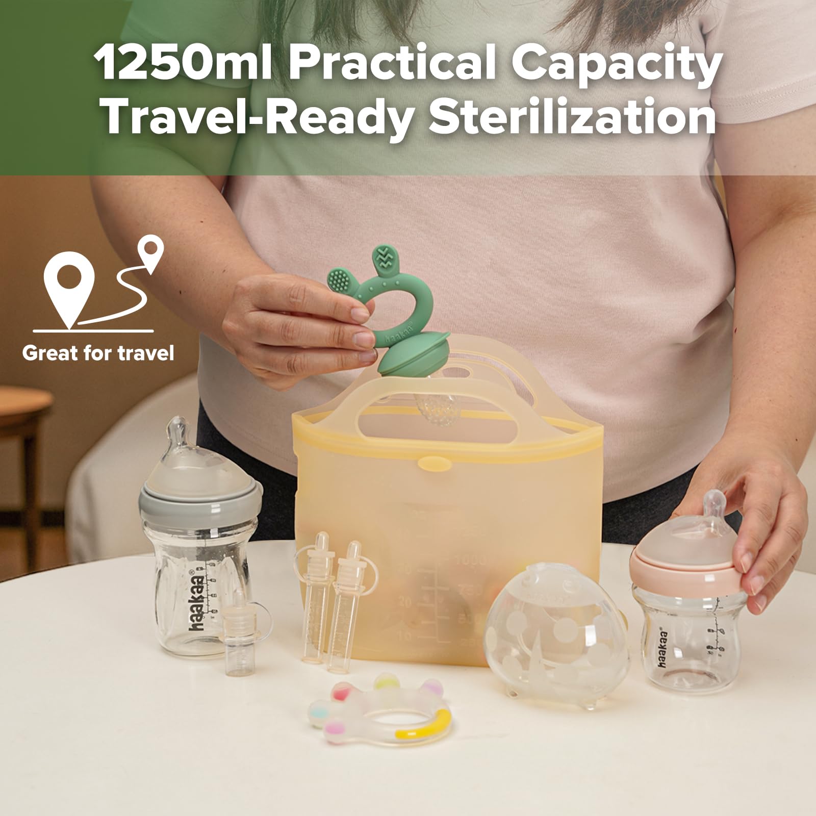 Haakaa bag 70oz in use showing large capacity for multiple items