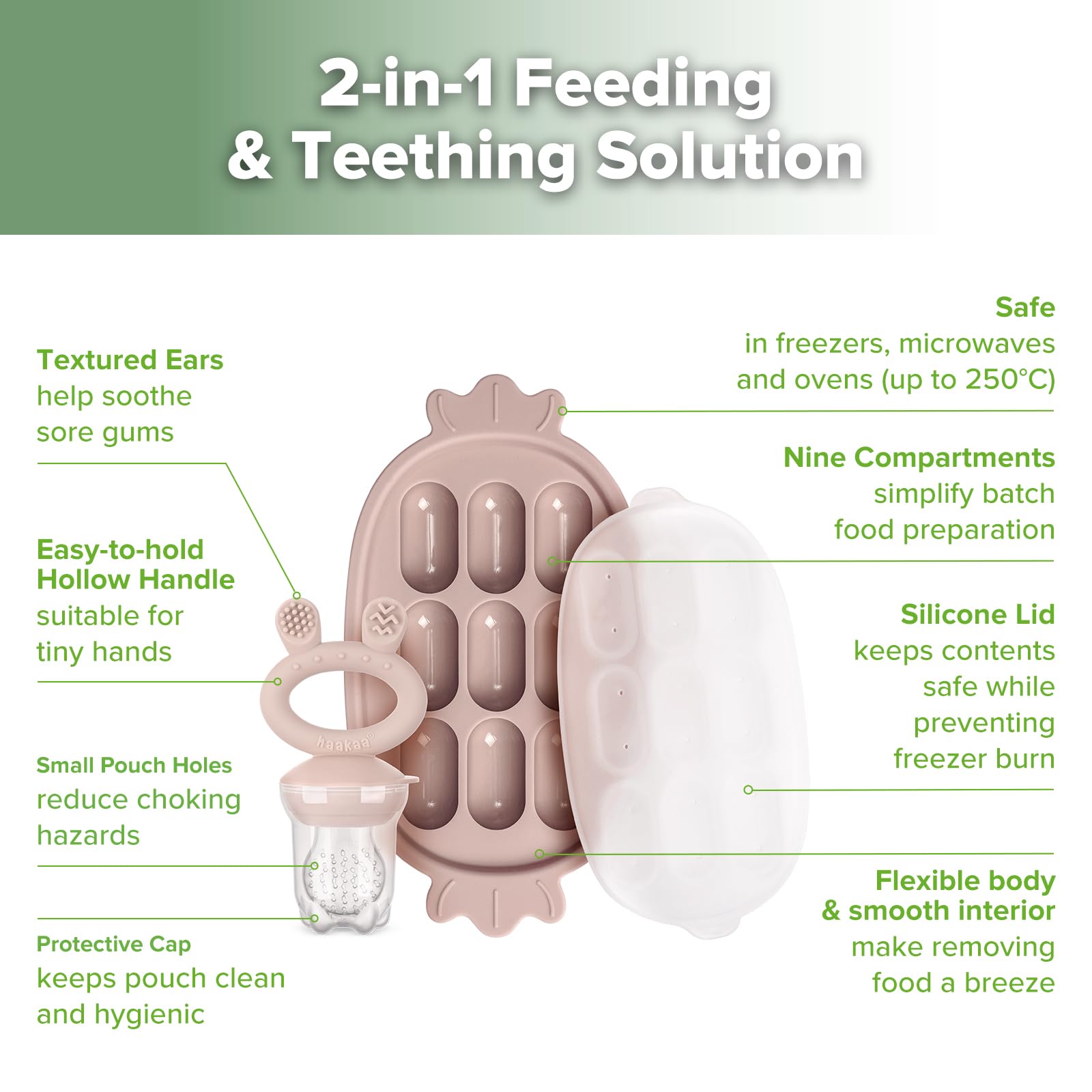 Haakaa BPA-free silicone materials emphasize safe, non toxic feeding and tray use.