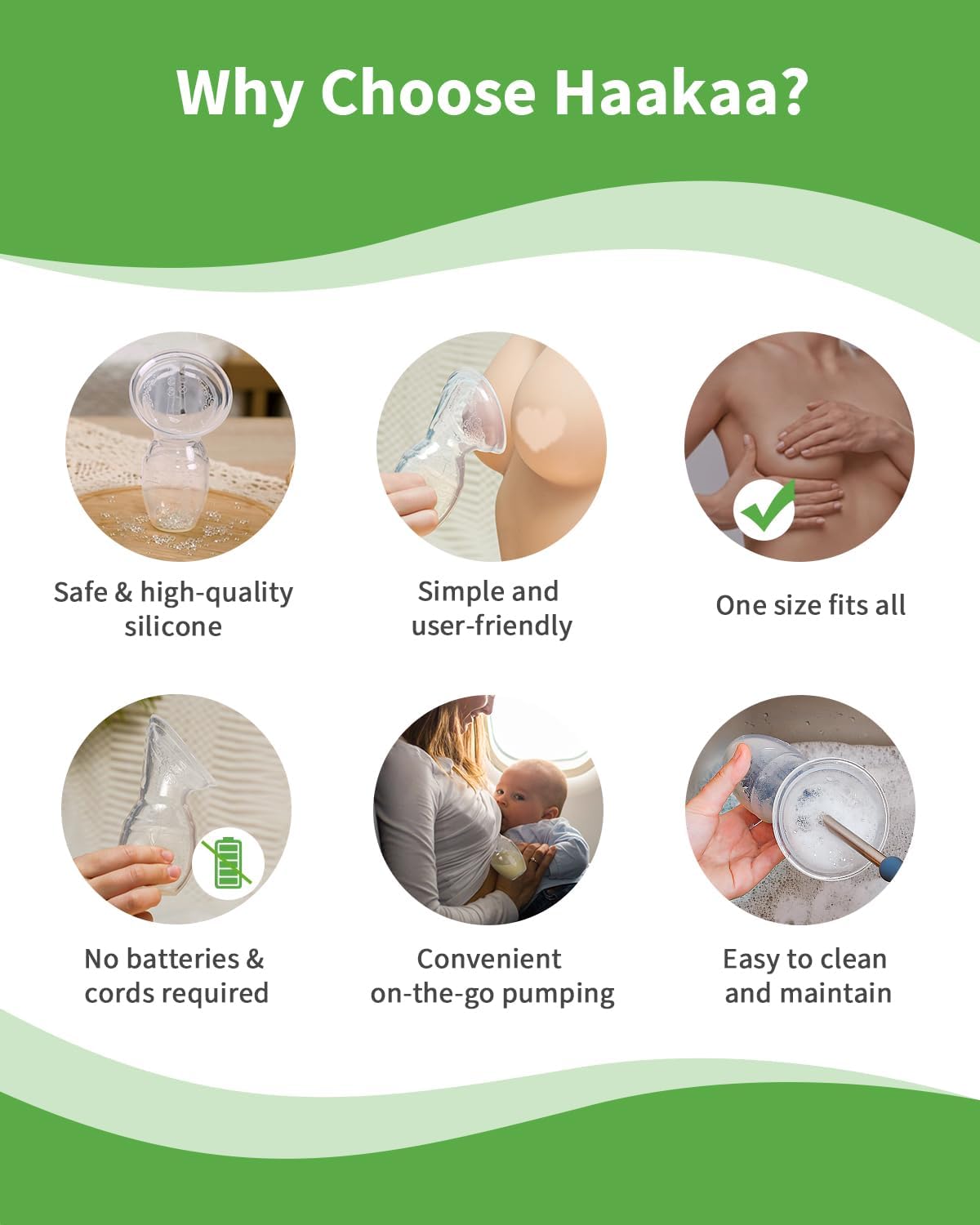 Haakaa BPA-free silicone label image reinforces safe, non-toxic materials for baby care.