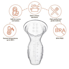Haakaa manual pump in use demonstrates hands-free let-down collection on the other breast.