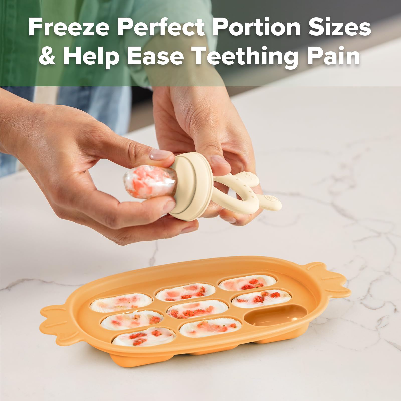 Haakaa breastmilk popsicle frozen treat illustrates soothing, baby-friendly snacks.