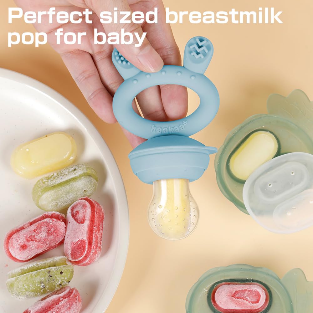 Haakaa breastmilk popsicle molds in sky blue provide refreshing, soothing cooling options.