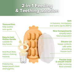 Haakaa bunny-ear texture encourages motor skills during self-feeding play.